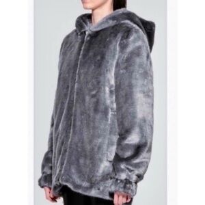 Helmut Lang Women's Gray Faux Fur Bomber Jacket